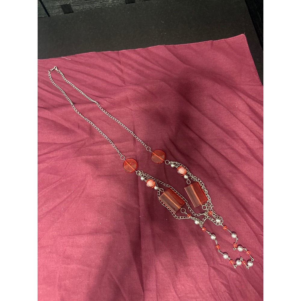 Silver  toned 3 layer necklace with orange accents